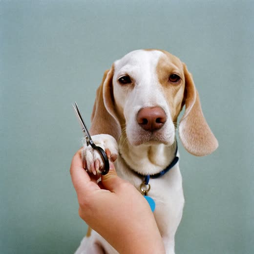 A dog's paw held for a nail trim